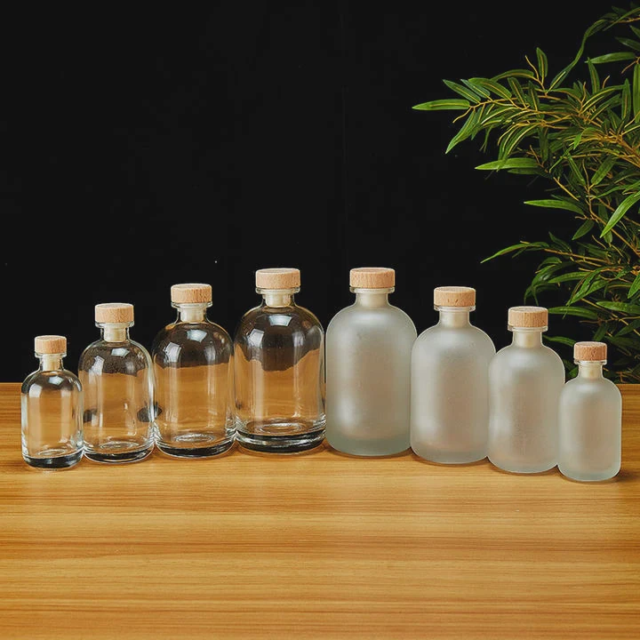 Frosted Clear Glass Bottle For Spirits With Wood Cork
